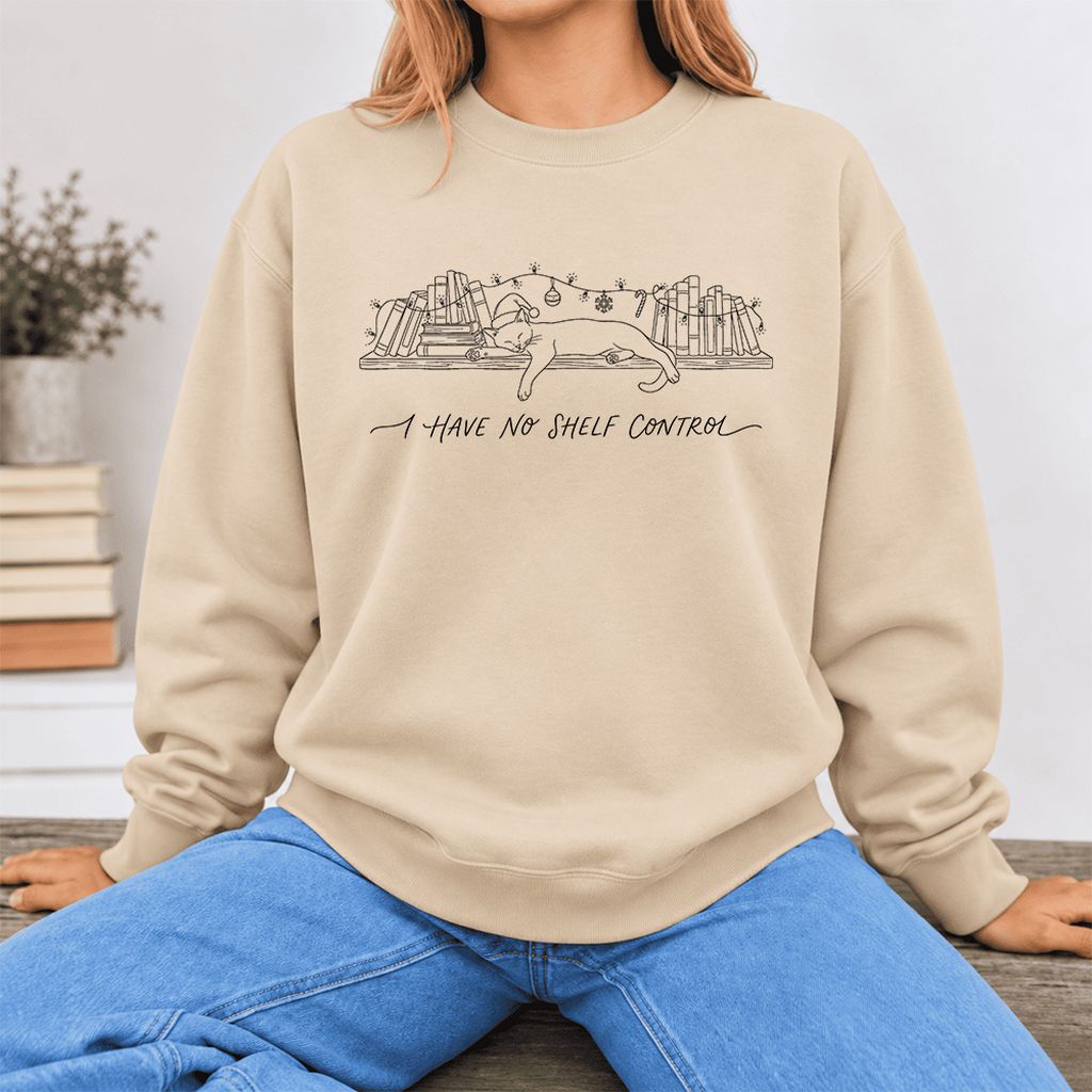 I Have No Shelf Control Softstyle Sweatshirt | Christmas Book Lover Gift Sand