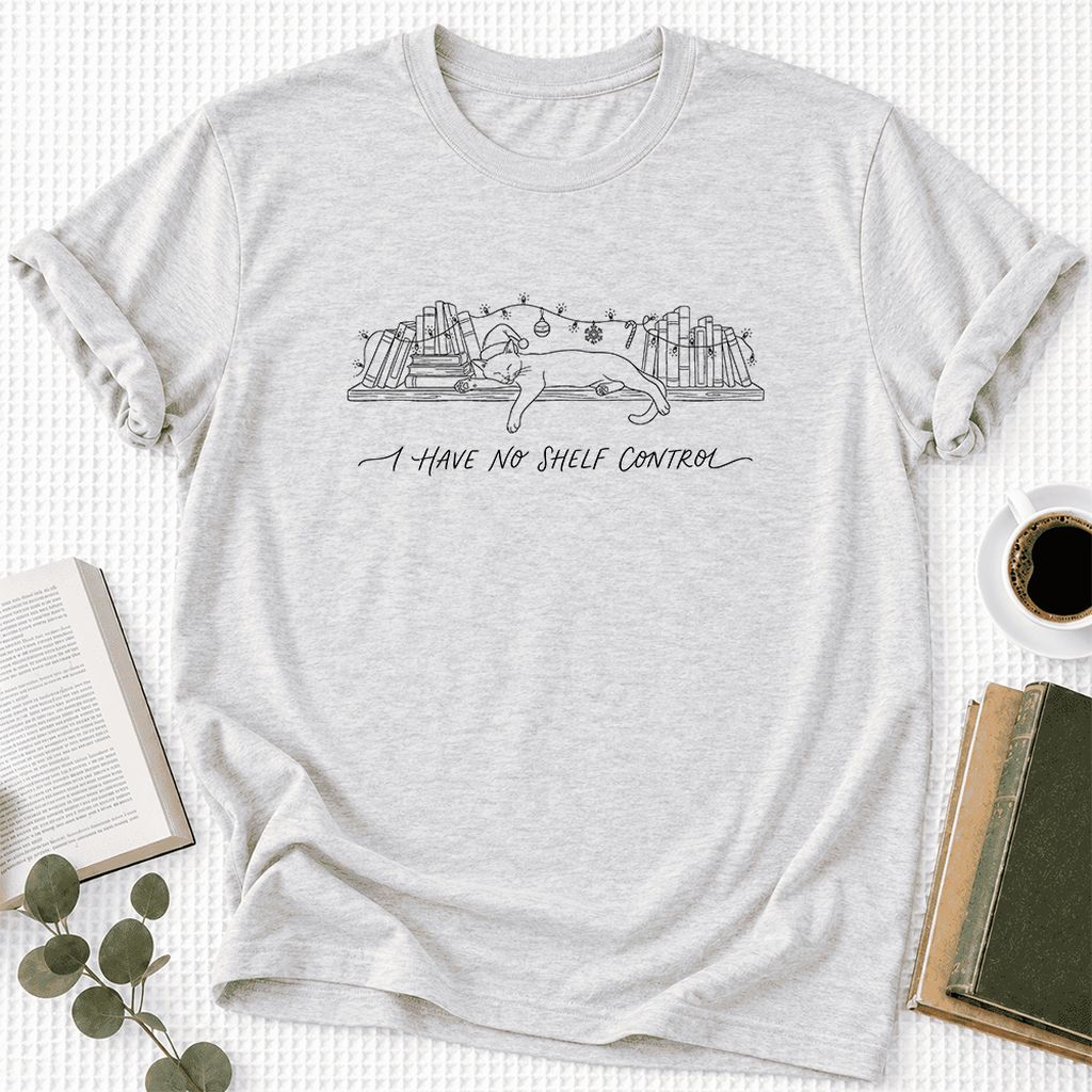 I Have No Shelf Control Ultra-Soft Cotton T-Shirt | Christmas Book Lover Gift Ash