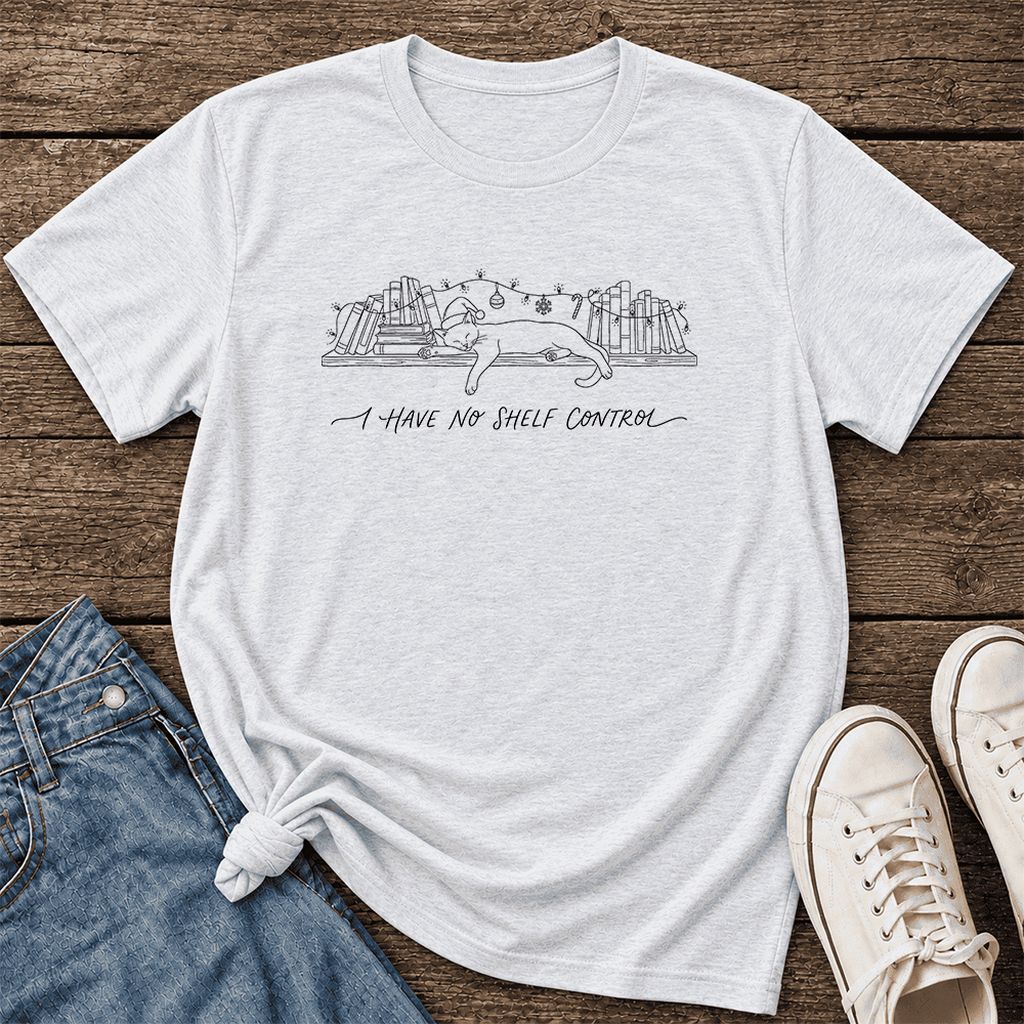 I Have No Shelf Control Ultra-Soft Cotton T-Shirt | Christmas Book Lover Gift Ash