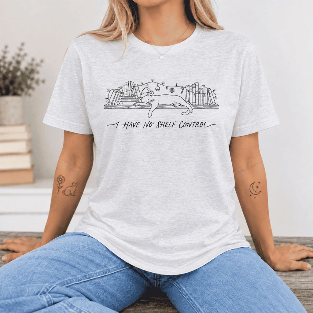 I Have No Shelf Control Ultra-Soft Cotton T-Shirt | Christmas Book Lover Gift Ash