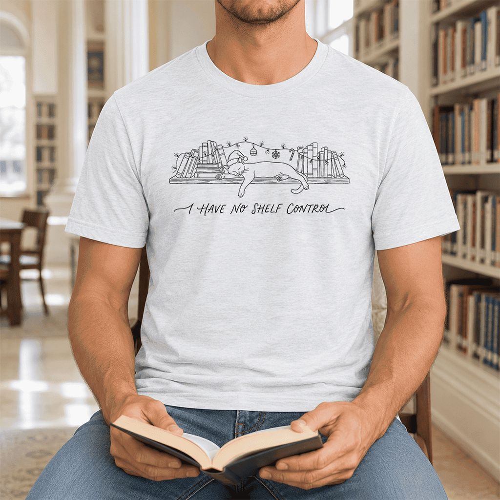 I Have No Shelf Control Ultra-Soft Cotton T-Shirt | Christmas Book Lover Gift Ash