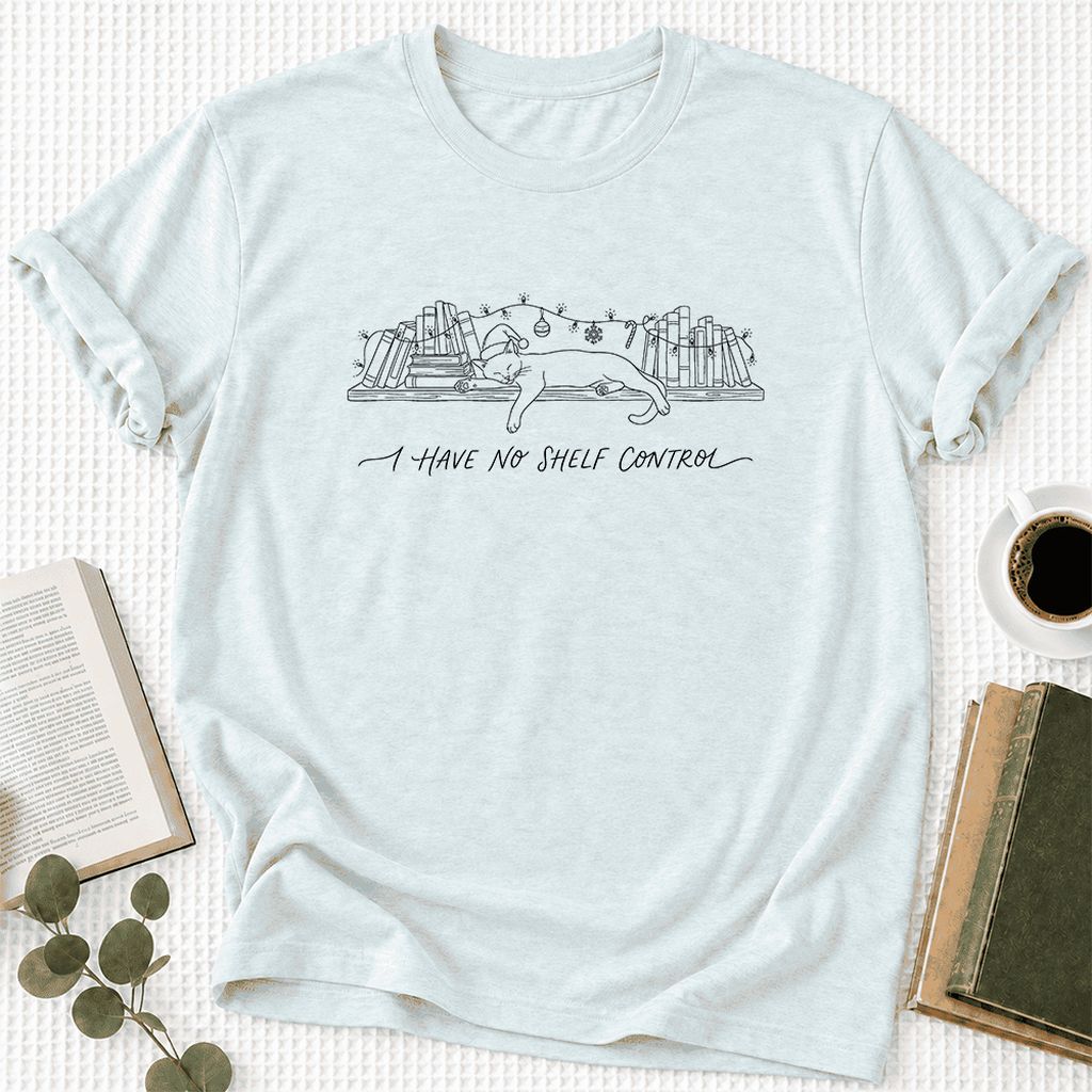 I Have No Shelf Control Ultra-Soft Cotton T-Shirt | Christmas Book Lover Gift Heather Ice Blue