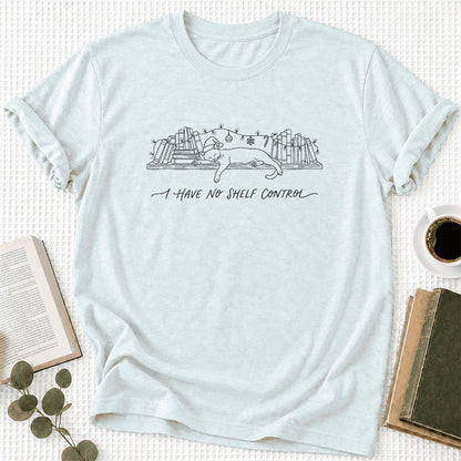 I Have No Shelf Control Ultra-Soft Cotton T-Shirt | Christmas Book Lover Gift Heather Ice Blue