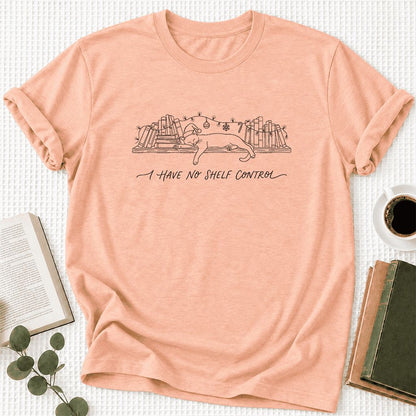 I Have No Shelf Control Ultra-Soft Cotton T-Shirt | Christmas Book Lover Gift Heather Peach