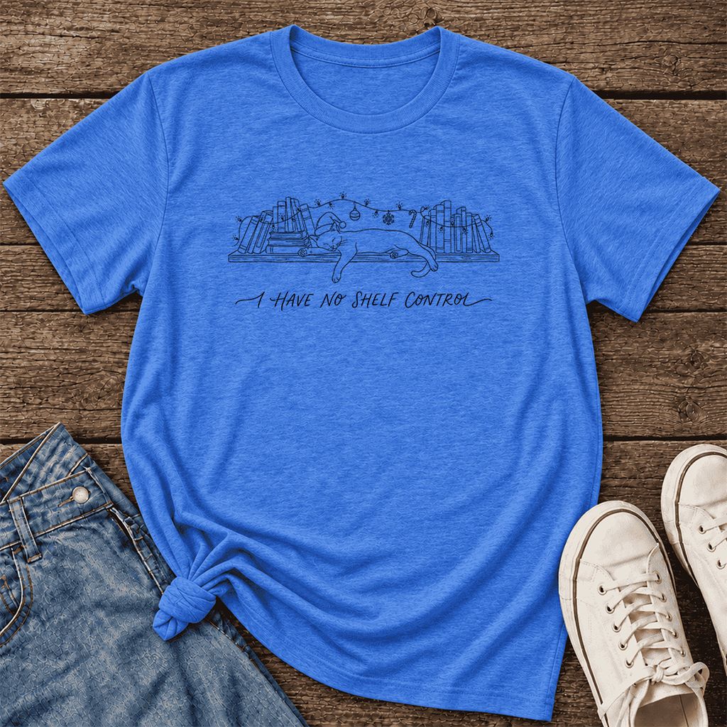 I Have No Shelf Control Ultra-Soft Cotton T-Shirt | Christmas Book Lover Gift Heather True Royal