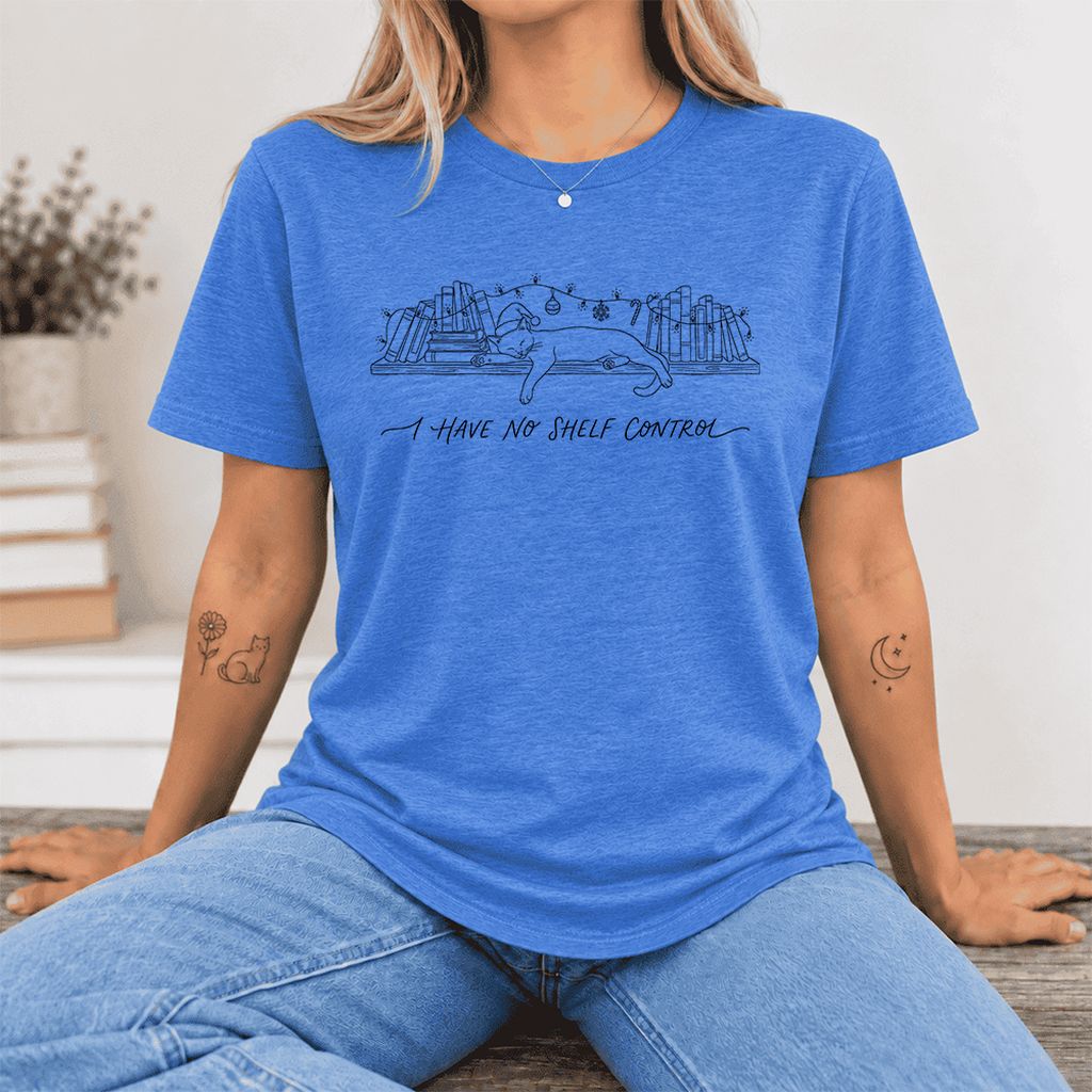 I Have No Shelf Control Ultra-Soft Cotton T-Shirt | Christmas Book Lover Gift Heather True Royal