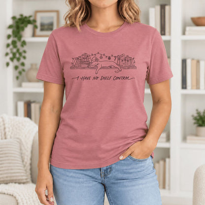 I Have No Shelf Control Ultra-Soft Cotton T-Shirt | Christmas Book Lover Gift Mauve