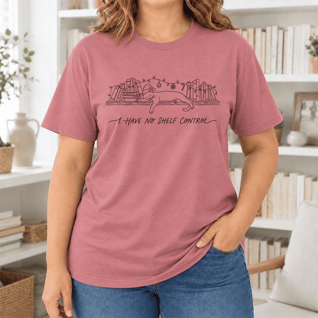 I Have No Shelf Control Ultra-Soft Cotton T-Shirt | Christmas Book Lover Gift Mauve