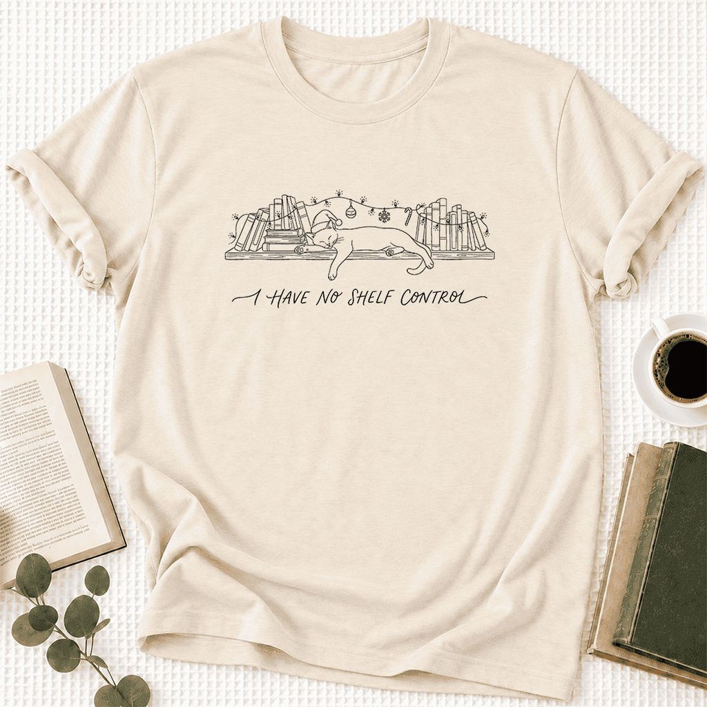 I Have No Shelf Control Ultra-Soft Cotton T-Shirt | Christmas Book Lover Gift Natural