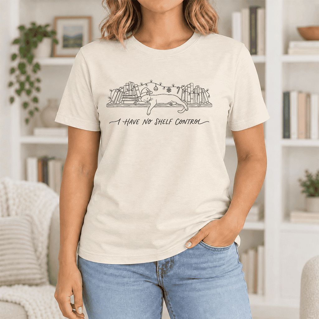 I Have No Shelf Control Ultra-Soft Cotton T-Shirt | Christmas Book Lover Gift Natural