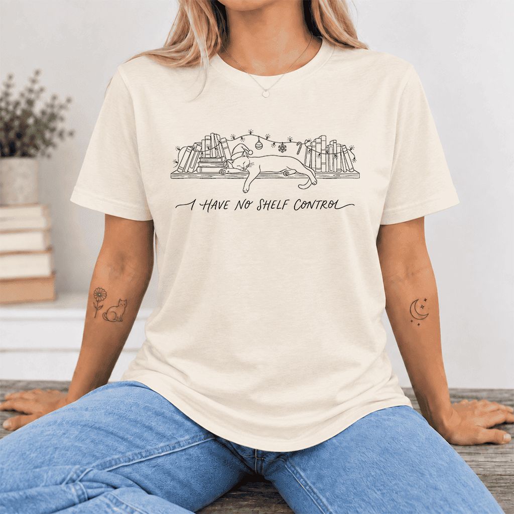 I Have No Shelf Control Ultra-Soft Cotton T-Shirt | Christmas Book Lover Gift Natural