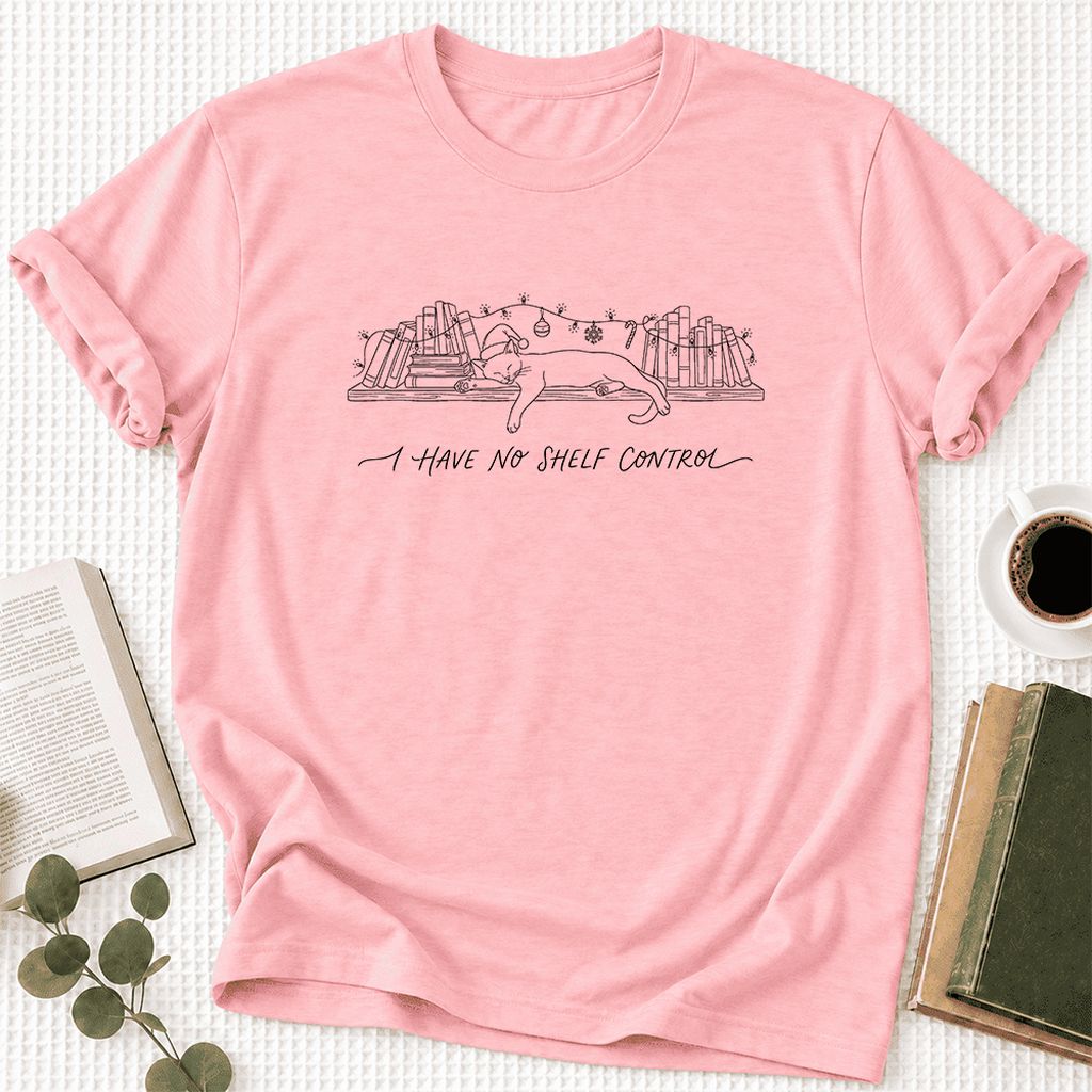 I Have No Shelf Control Ultra-Soft Cotton T-Shirt | Christmas Book Lover Gift Pink