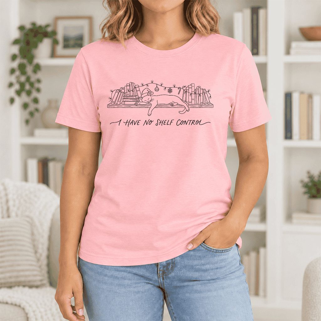I Have No Shelf Control Ultra-Soft Cotton T-Shirt | Christmas Book Lover Gift Pink