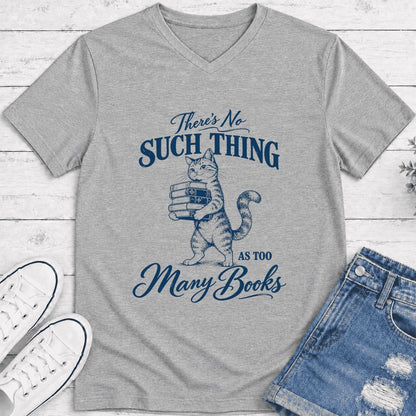 There's No Such Thing As Too Many Books Ultra-Soft V-Neck | Cat Reader Gift Athletic Heather