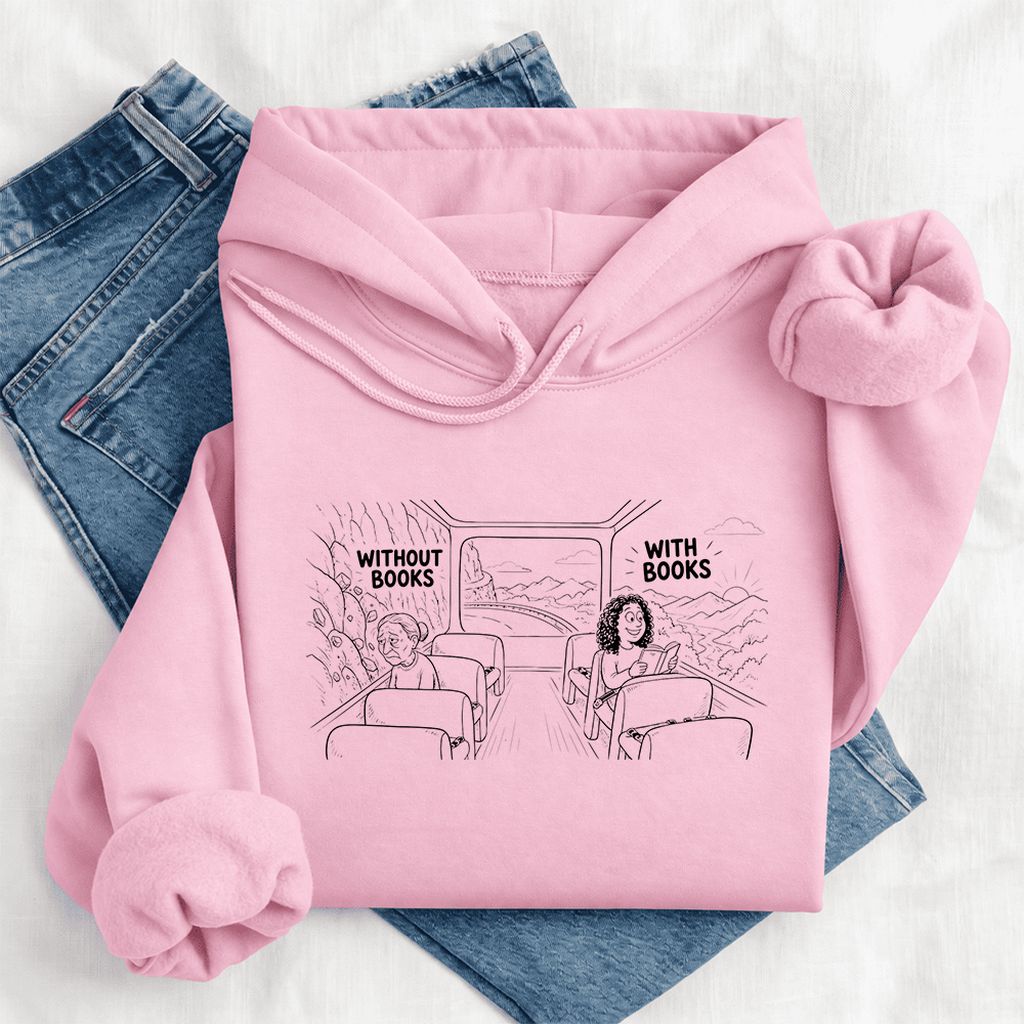 Without Books With Books Softstyle Hoodie | Reader Gift Light Pink