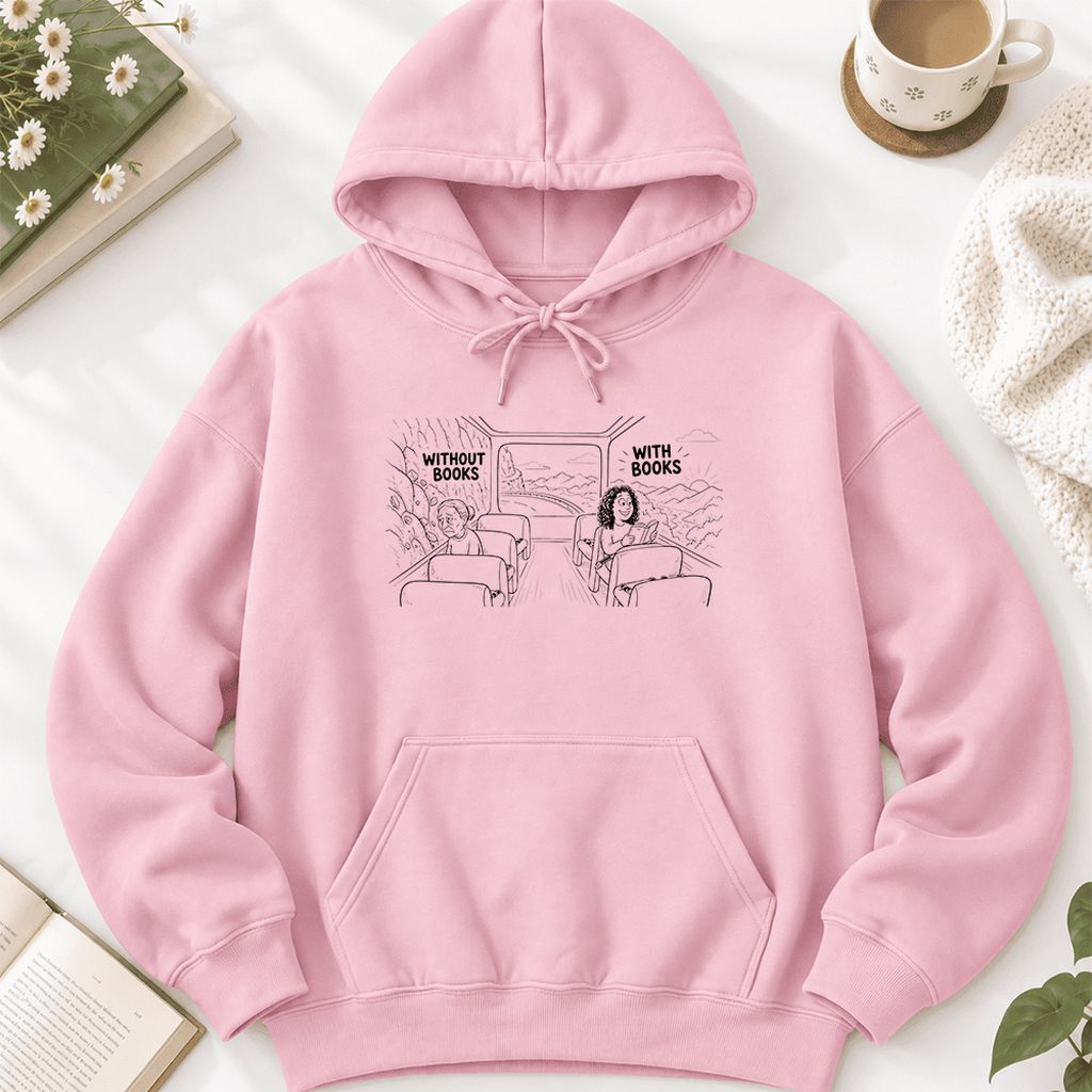 Without Books With Books Softstyle Hoodie | Reader Gift Light Pink