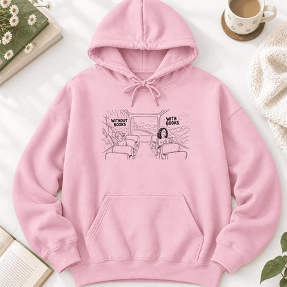 Without Books With Books Softstyle Hoodie | Reader Gift Light Pink