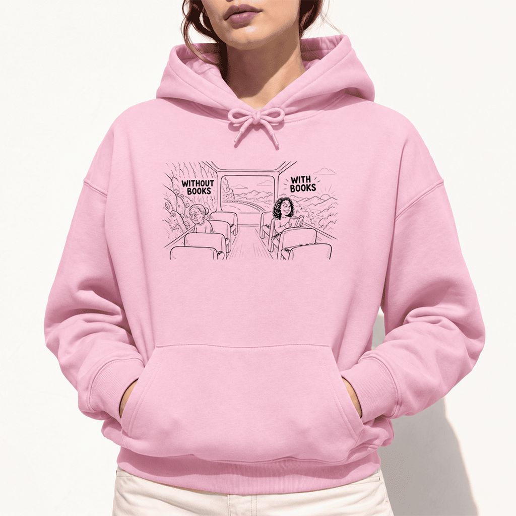 Without Books With Books Softstyle Hoodie | Reader Gift Light Pink