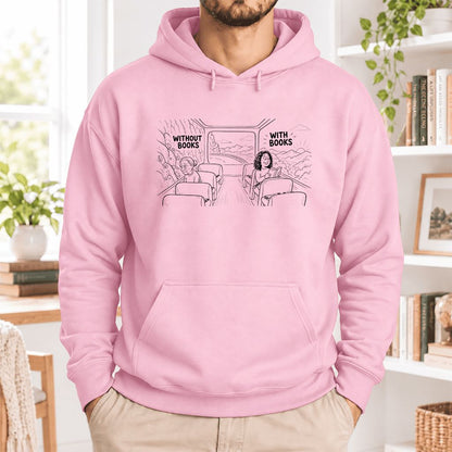 Without Books With Books Softstyle Hoodie | Reader Gift Light Pink