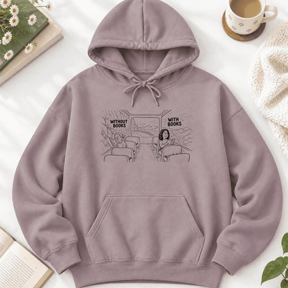 Without Books With Books Softstyle Hoodie | Reader Gift Paragon