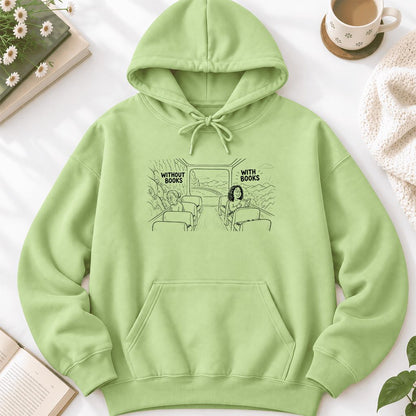 Without Books With Books Softstyle Hoodie | Reader Gift Pistachio