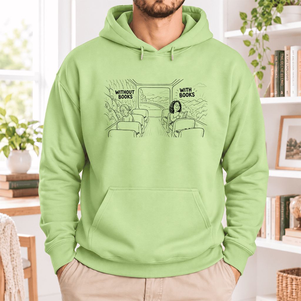 Without Books With Books Softstyle Hoodie | Reader Gift Pistachio