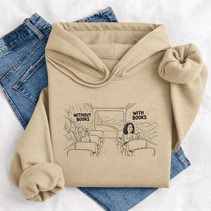 Without Books With Books Softstyle Hoodie | Reader Gift Sand