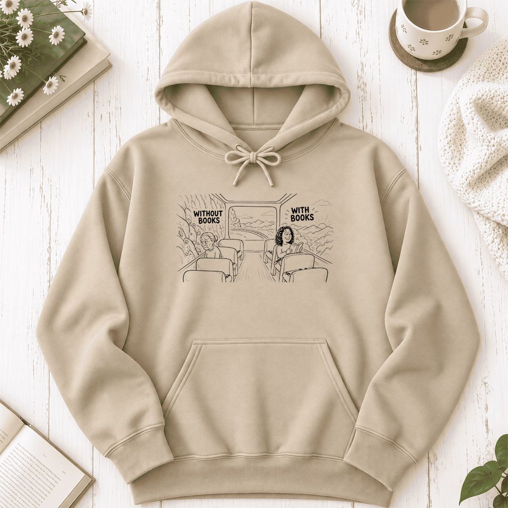 Without Books With Books Softstyle Hoodie | Reader Gift Sand