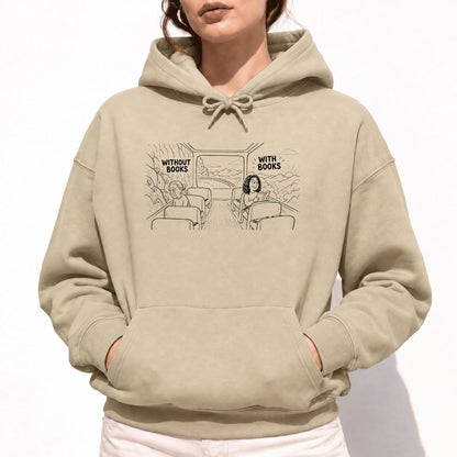 Without Books With Books Softstyle Hoodie | Reader Gift Sand