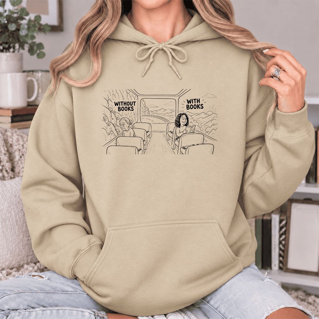 Without Books With Books Softstyle Hoodie | Reader Gift Sand