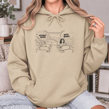 Without Books With Books Softstyle Hoodie | Reader Gift Sand