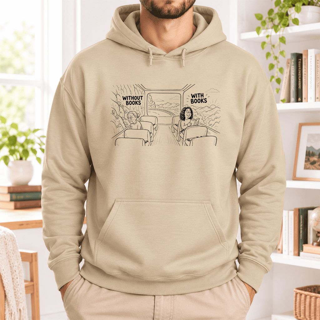 Without Books With Books Softstyle Hoodie | Reader Gift Sand