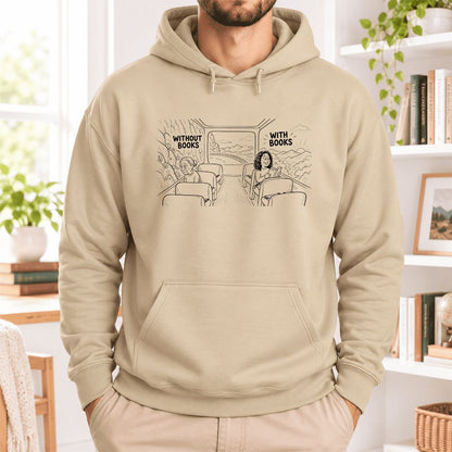 Without Books With Books Softstyle Hoodie | Reader Gift Sand