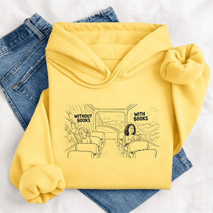 Without Books With Books Softstyle Hoodie | Reader Gift Yellow Haze