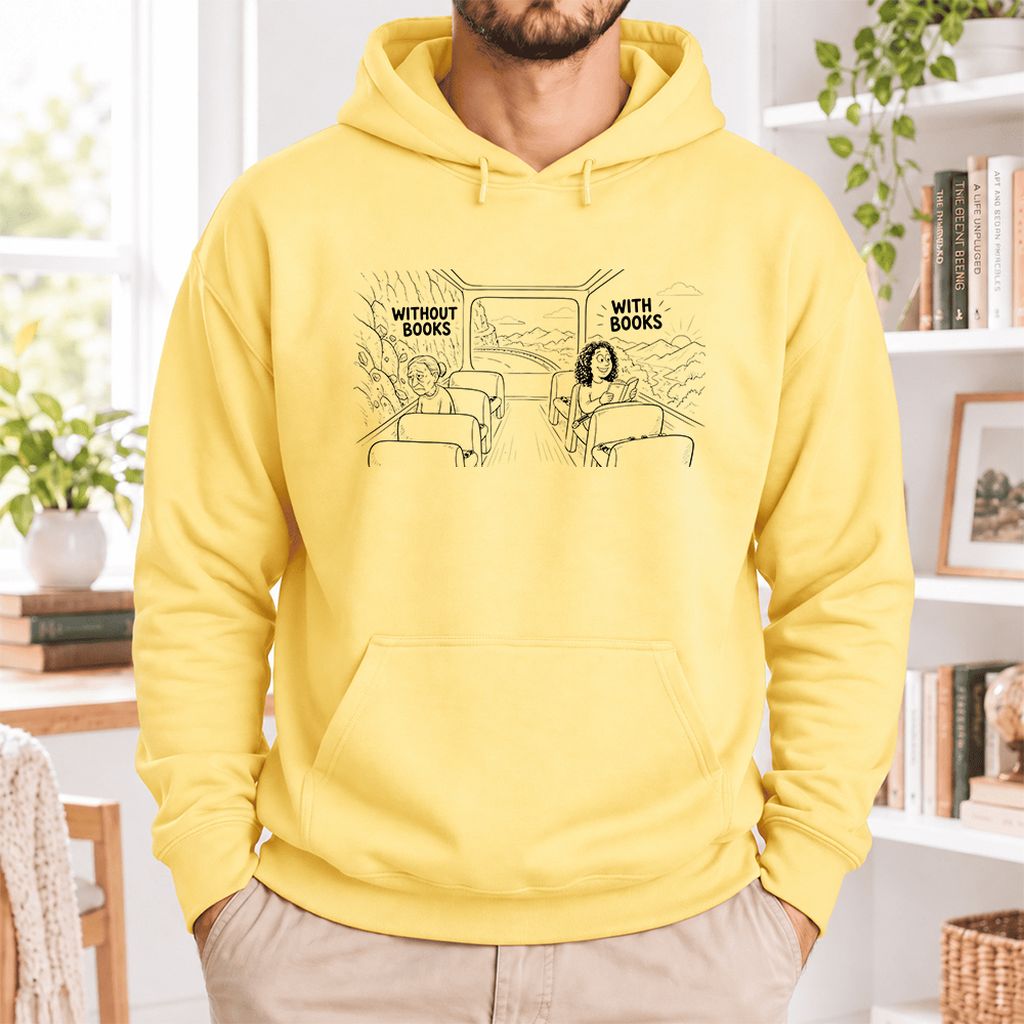 Without Books With Books Softstyle Hoodie | Reader Gift Yellow Haze