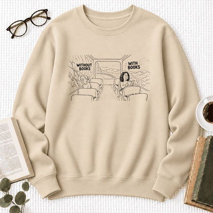 Without Books With Books Softstyle Sweatshirt | Reader Gift Sand