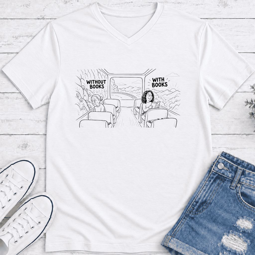 Without Books With Books Ultra-Soft V-Neck | Reader Gift White