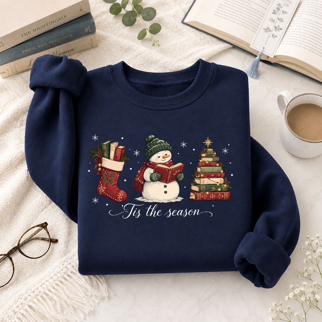 'Tis The Season Printed Sweatshirt | Christmas Gift Navy