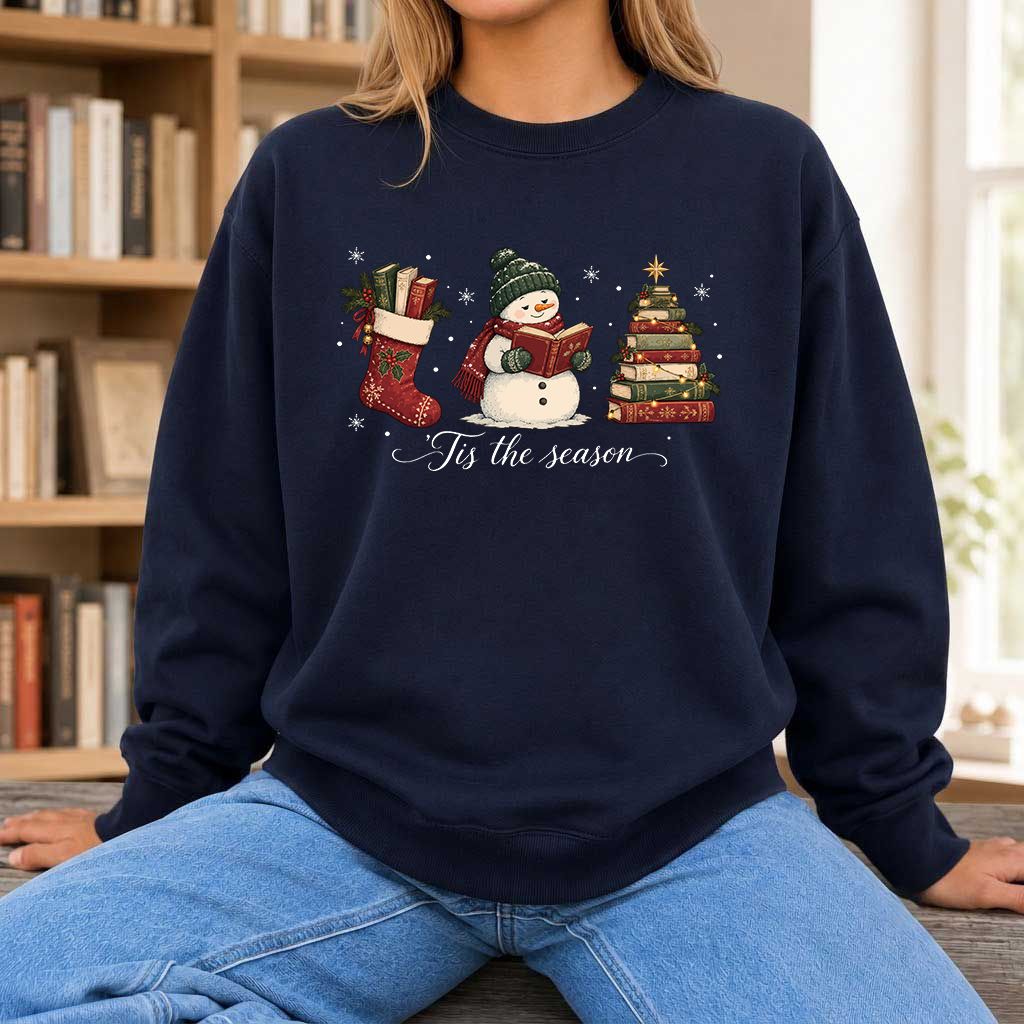 'Tis The Season Printed Sweatshirt | Christmas Gift Navy