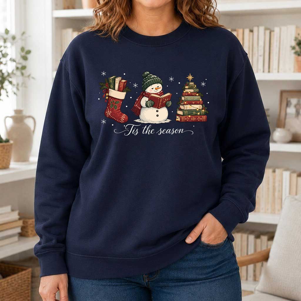 'Tis The Season Printed Sweatshirt | Christmas Gift Navy