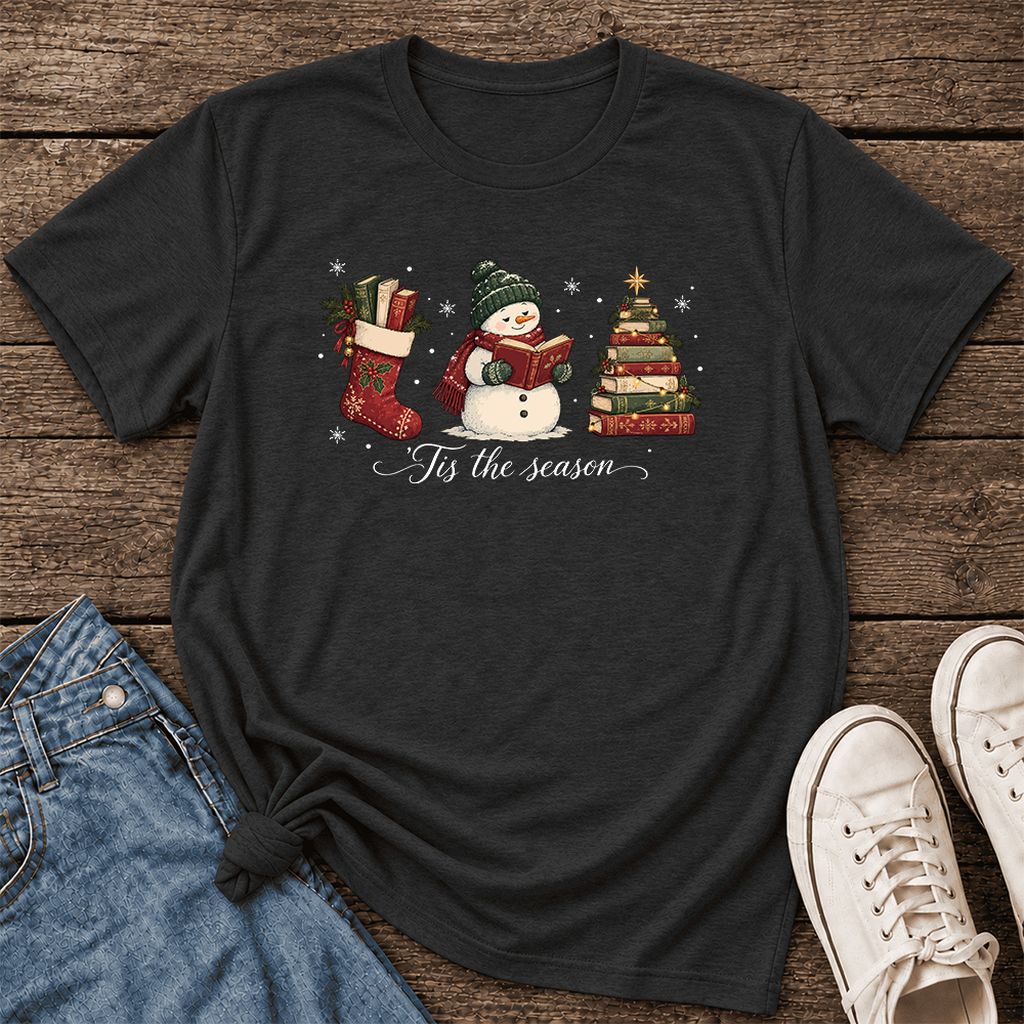 'Tis The Season Ultra-Soft Cotton T-Shirt | Christmas Gift Black Heather