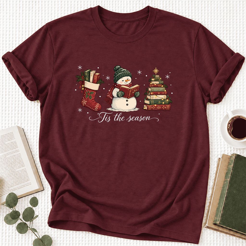 'Tis The Season Ultra-Soft Cotton T-Shirt | Christmas Gift Maroon