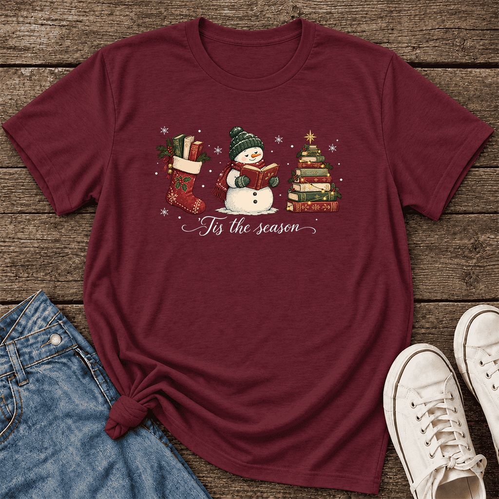 'Tis The Season Ultra-Soft Cotton T-Shirt | Christmas Gift Maroon