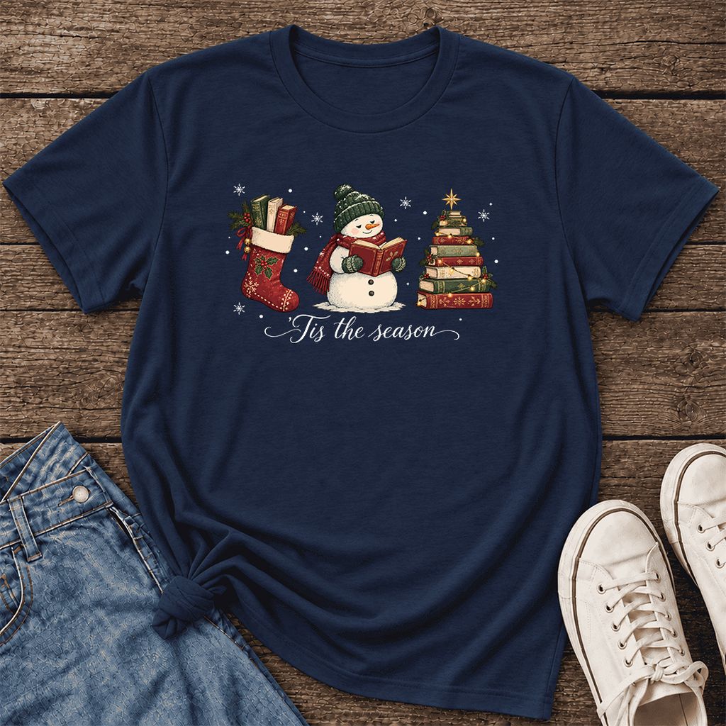 'Tis The Season Ultra-Soft Cotton T-Shirt | Christmas Gift Navy