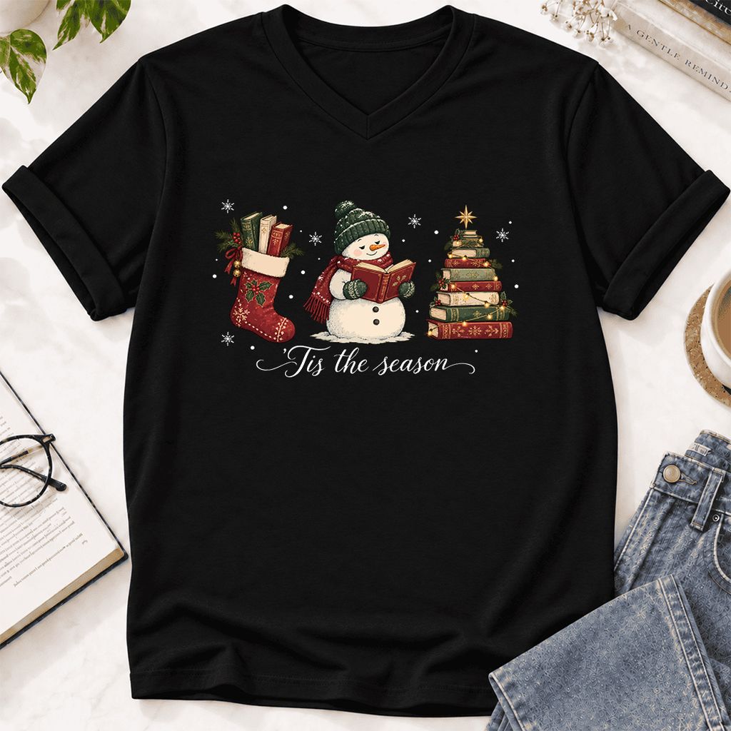 'Tis The Season Ultra-Soft V-Neck | Christmas Gift Black