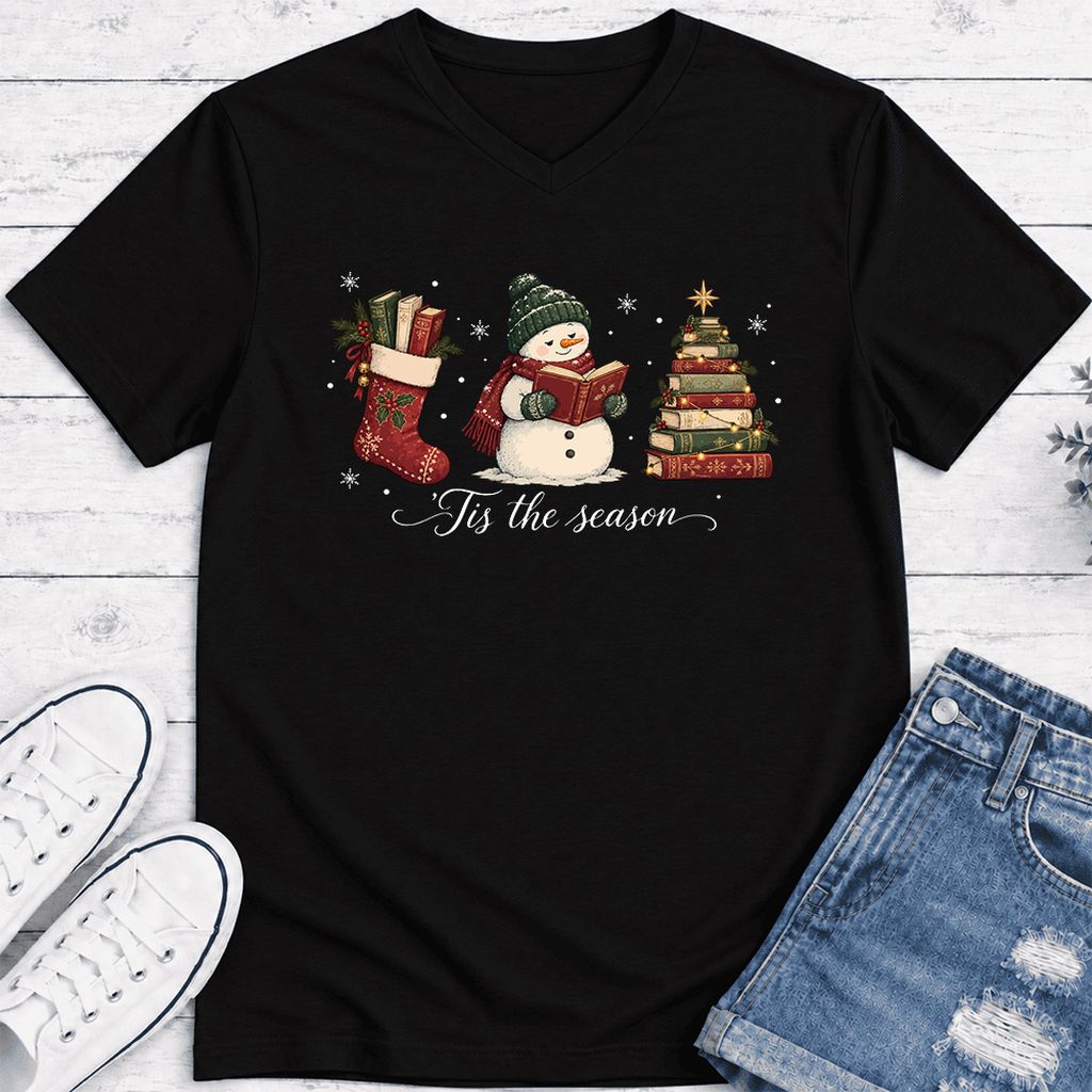 'Tis The Season Ultra-Soft V-Neck | Christmas Gift Black
