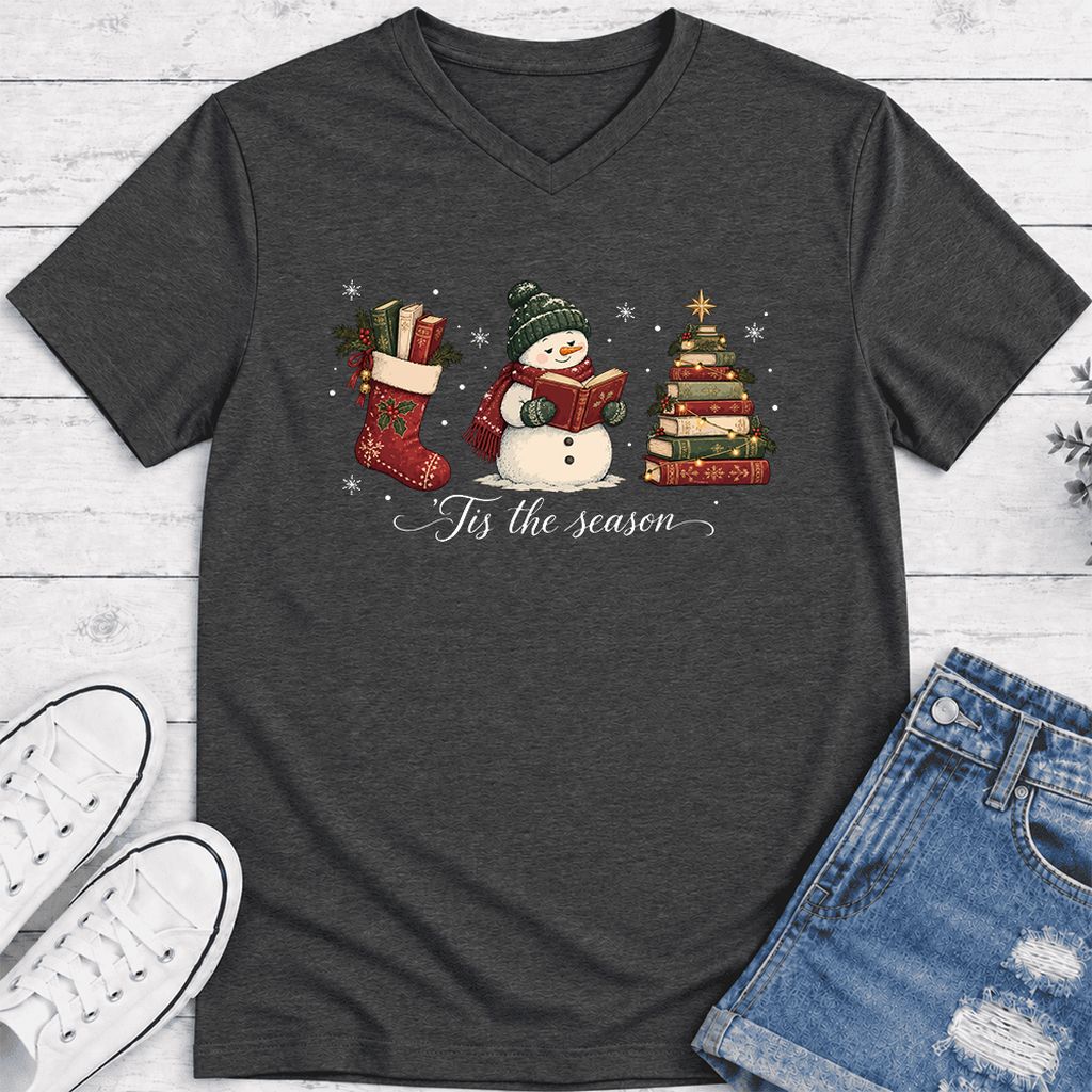 'Tis The Season Ultra-Soft V-Neck | Christmas Gift Dark Grey Heather
