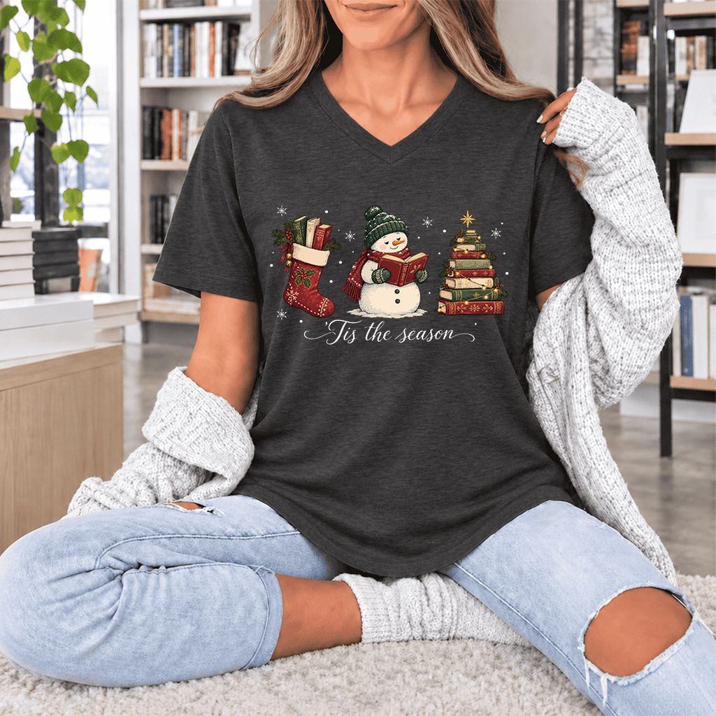 'Tis The Season Ultra-Soft V-Neck | Christmas Gift Dark Grey Heather