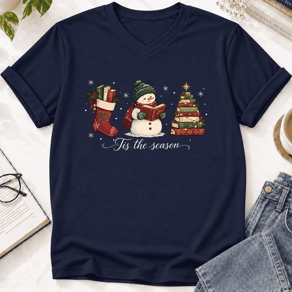 'Tis The Season Ultra-Soft V-Neck | Christmas Gift Navy