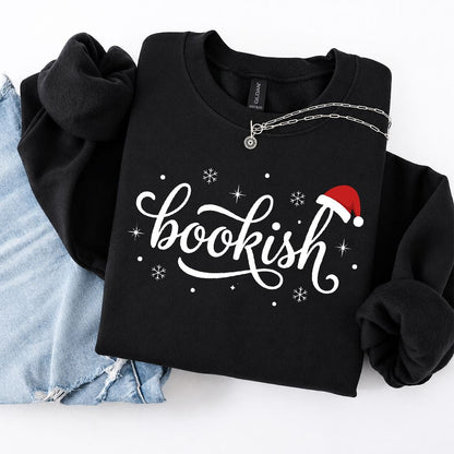 Snowy Bookish Printed Sweatshirt | Christmas Reader Gift Black